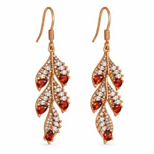 Aretes Colgantes de Oro con Circonias y Gotas Rojas - fondo blanco