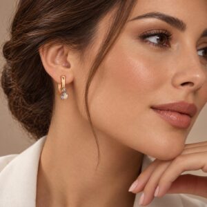 Aretes Huggie de Oro Rosa con Circonias - modelo 1